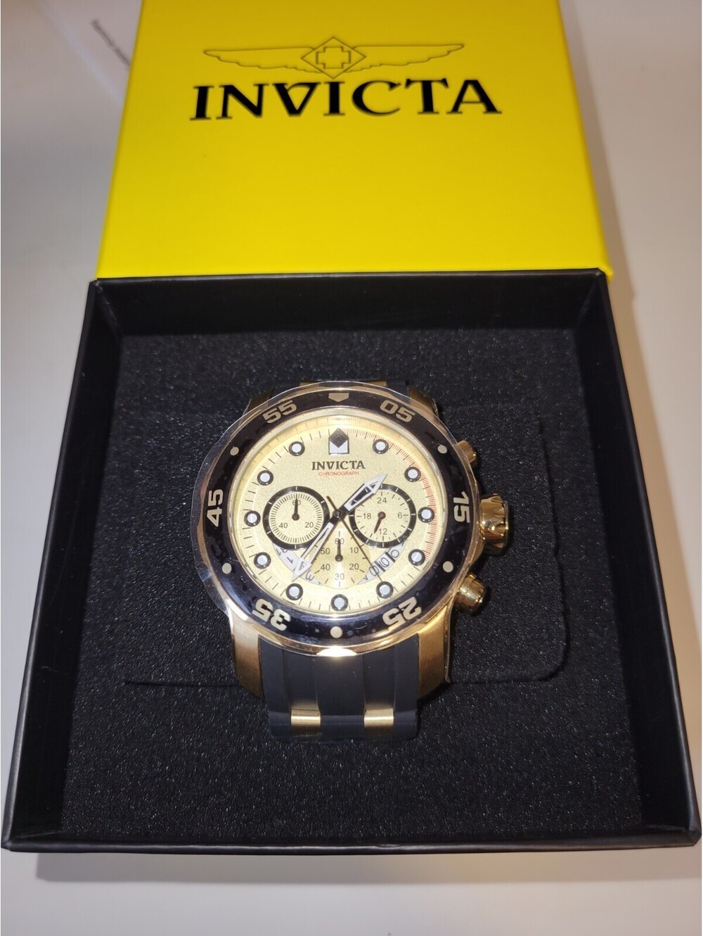 Invicta Men's Watch Pro Diver, Scuba Chronograph Gold Tone and Black Dial- 17566 - Picture 2 of 5